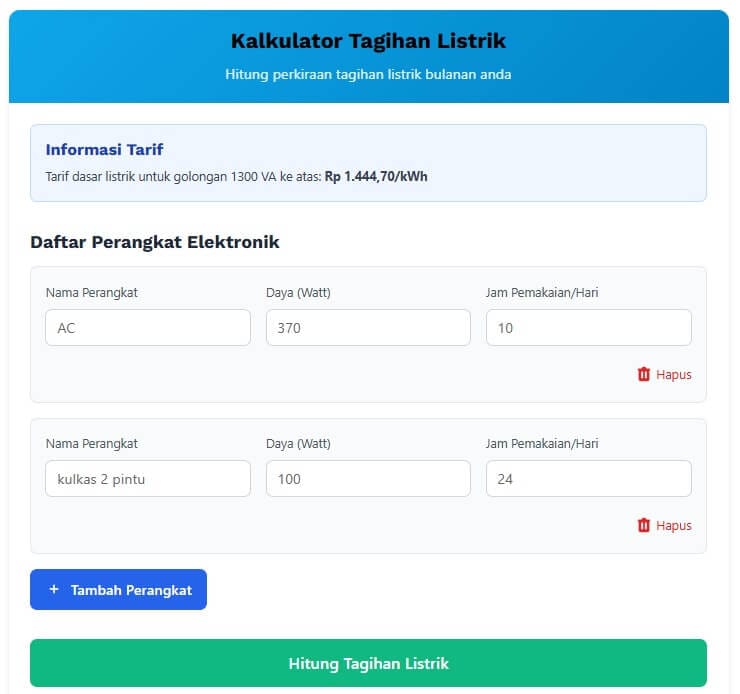 Kalkulator Tagihan Listrik PLN Online Toko Progress