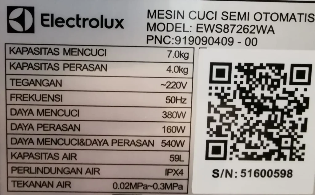 Spesifikasi Electrolux EWS87262WA