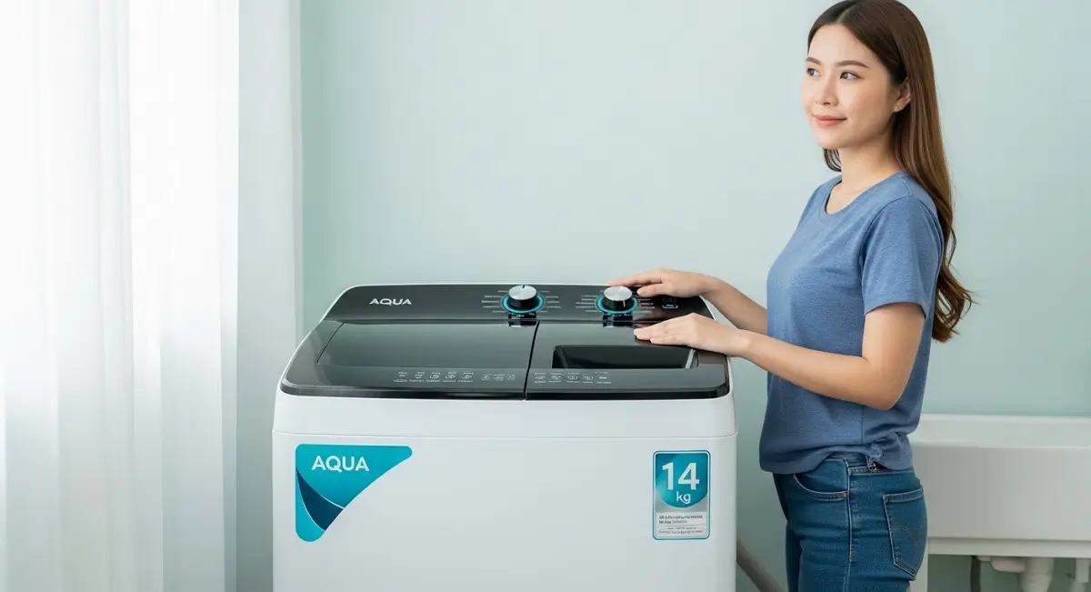 Review Mesin Cuci 2 Tabung Aqua QW-1430HT : Kapasitas 14 Kg