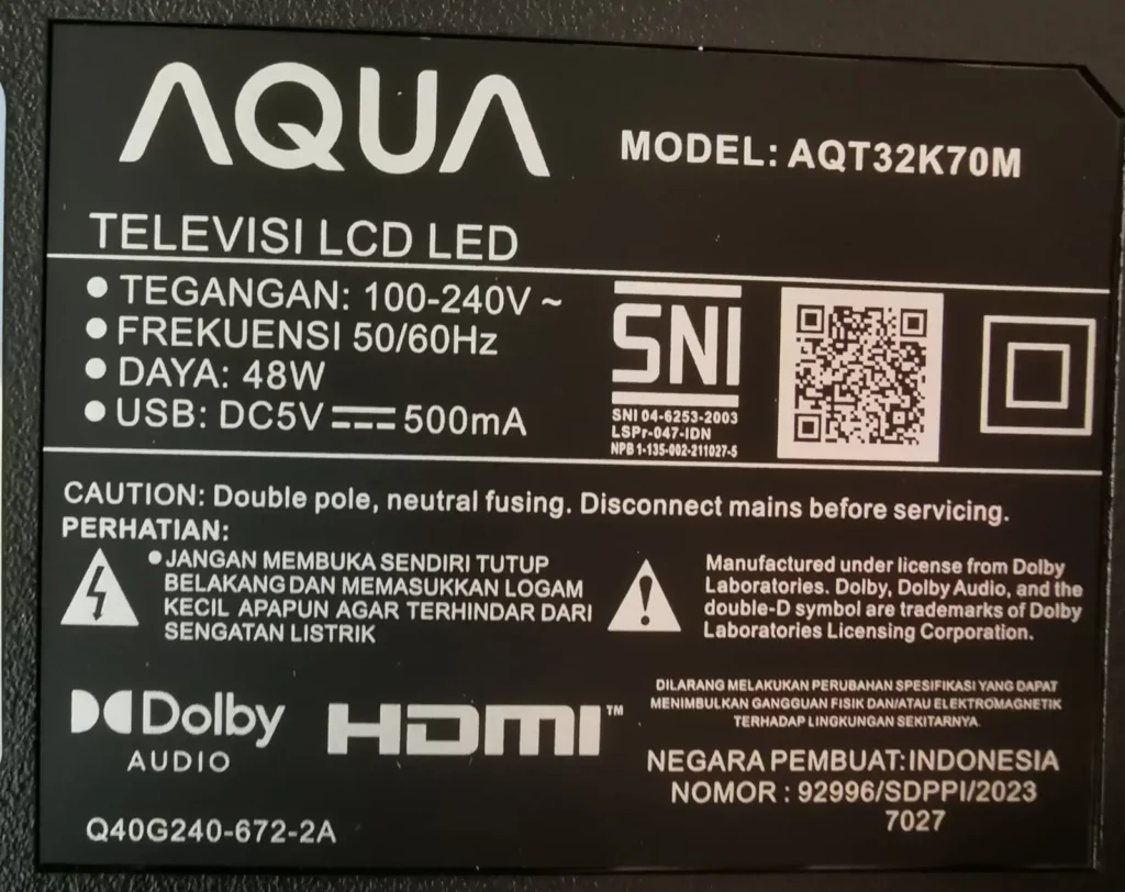 Spesifikasi Digital TV Aqua AQT32K70M