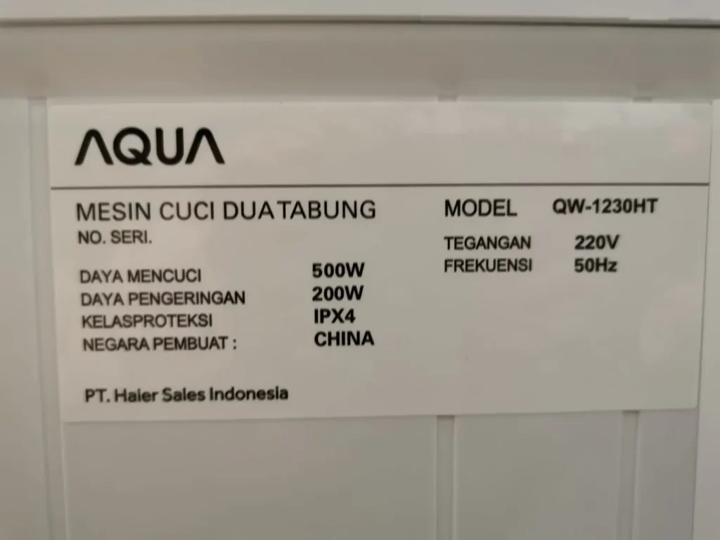 Spesfikasi Mesin Cuci 12Kg Aqua QW-1230HT