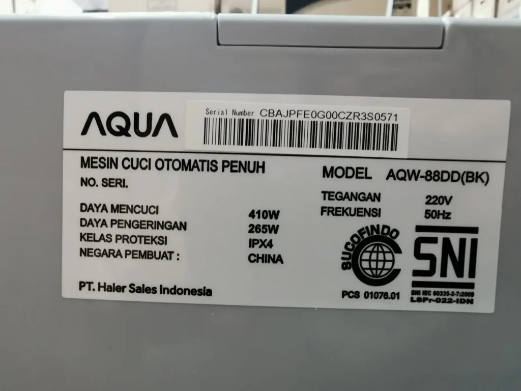 Spesifikasi mesin cuci Aqua AQW-88DD