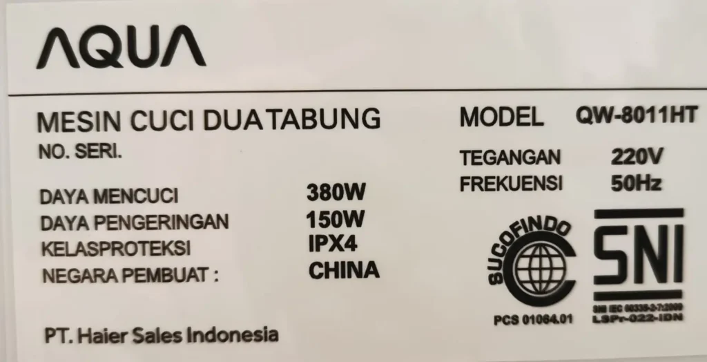 Spesifikasi Mesin Cuci Aqua QW-8011HT: Hijab Series