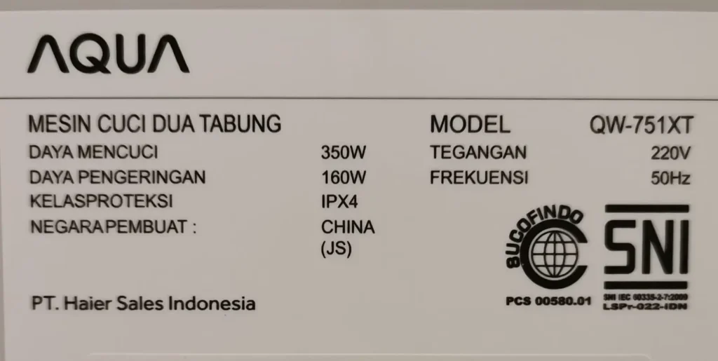 Spesifikasi Aqua QW-751XT
