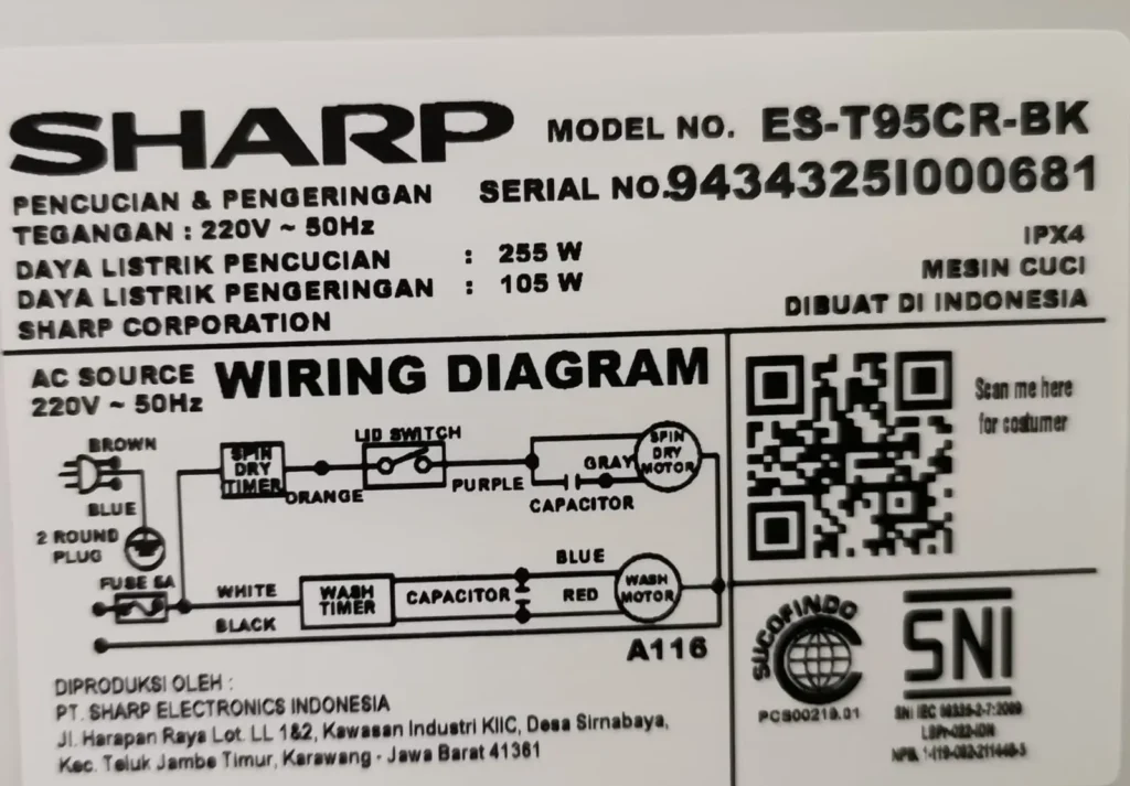 Spesifikasi Mesin Cuici Sharp Aquamagic ES-T95CR