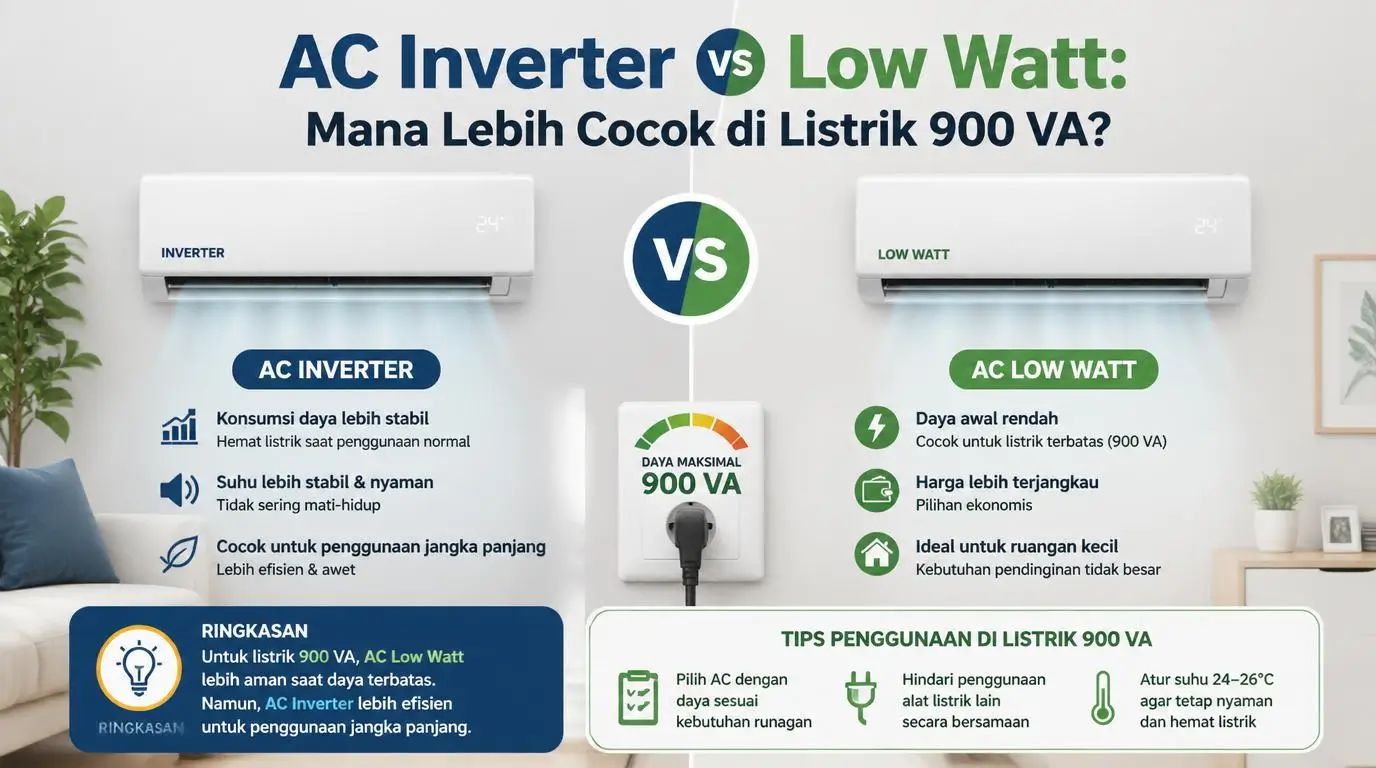 AC Inverter vs Low Watt: Mana Lebih Cocok di Listrik 900 VA?
