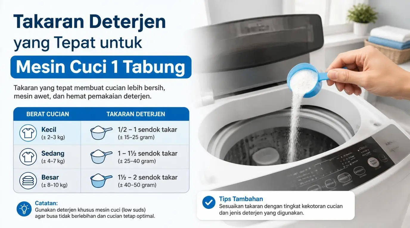 Takaran Deterjen yang Tepat untuk Mesin Cuci 1 Tabung