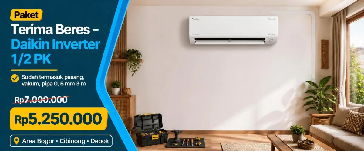 Promo AC Daikin Inverter 1/2 PK FTKE15YV14 Plus Pasang